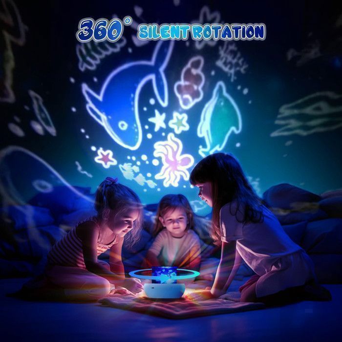 Lámpara de noche para bebés y niños: 22 películas proyectadas, 20 canciones, 8 modos de iluminación, rotación de 360°.