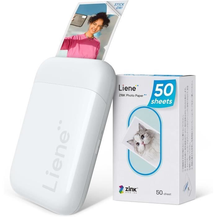 Impressora fotográfica portátil LIENE - Mini impressora - Bluetooth 5.0 - 50 folhas de papel Zink - Branca