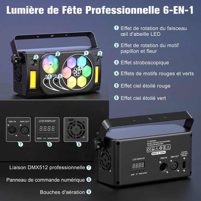 UKING 6 em 1 GOBO Effect Light, Laser LED Portátil - Luz de Palco de 80W