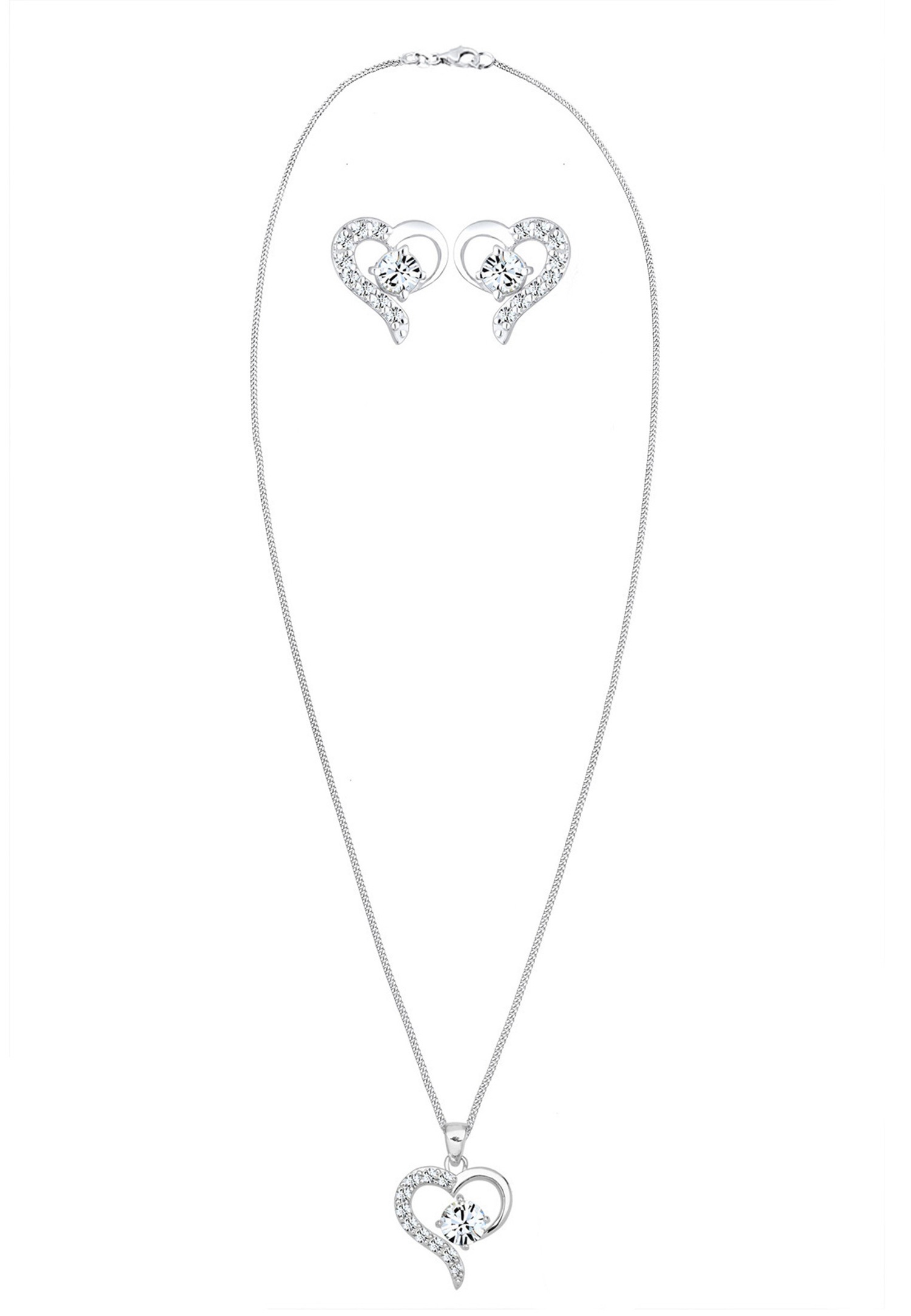 Elli Femmes Cœur pendentif set clous d'oreilles avec cristaux en argent sterling 925