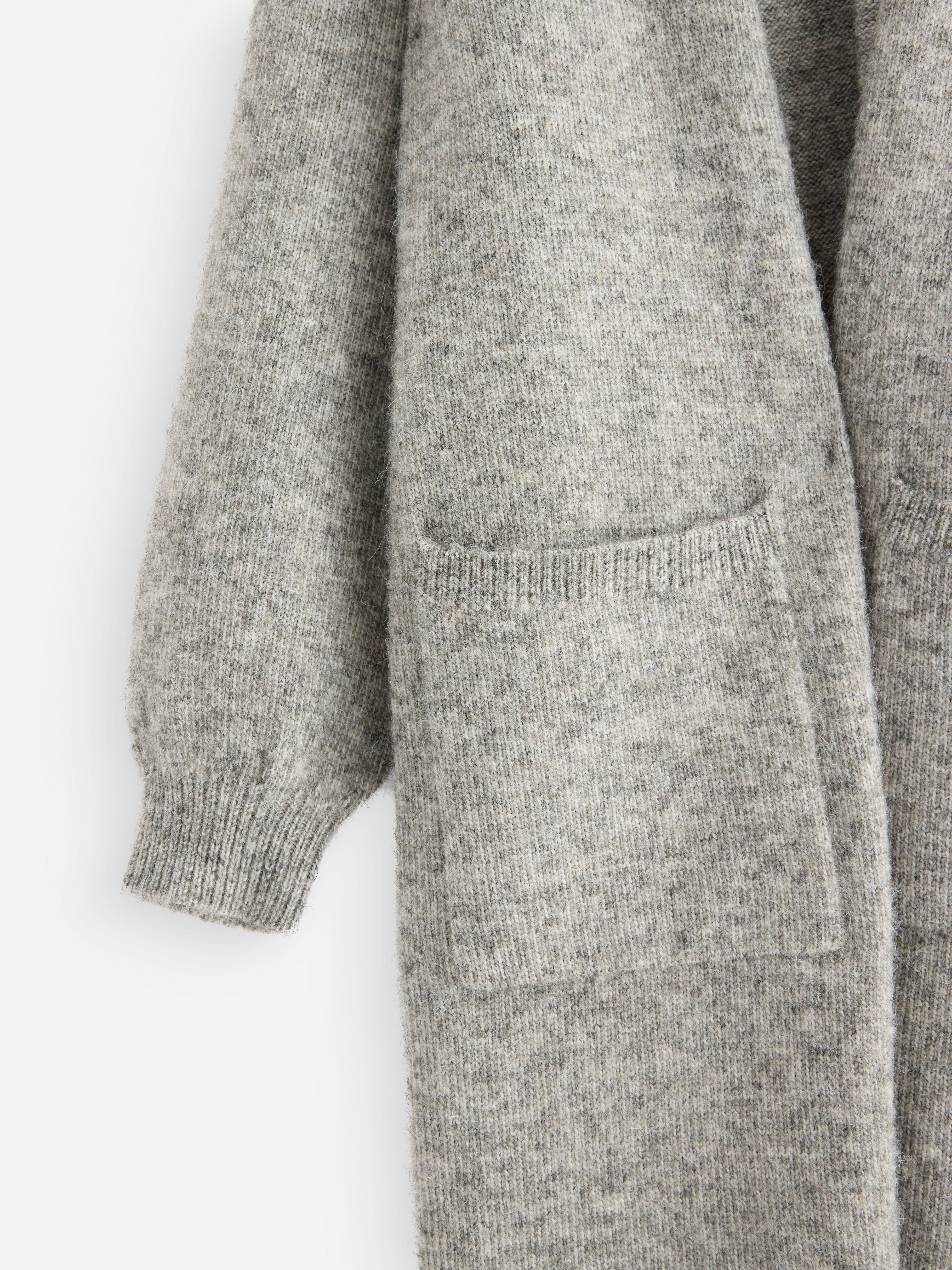 Strikket lang cardigan Gråmelert