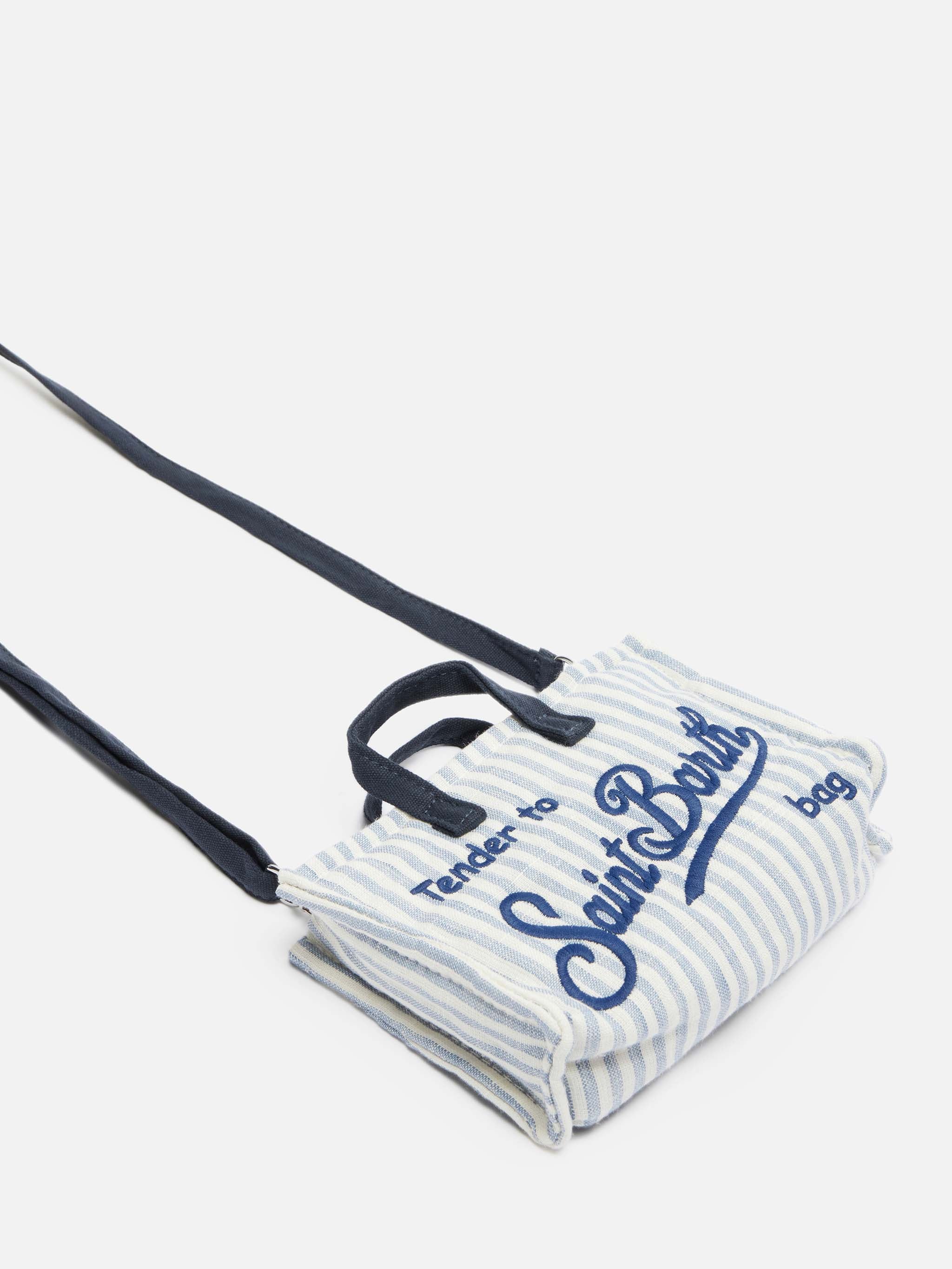 Handytasche aus Leinen mit blauem Streifenmuster