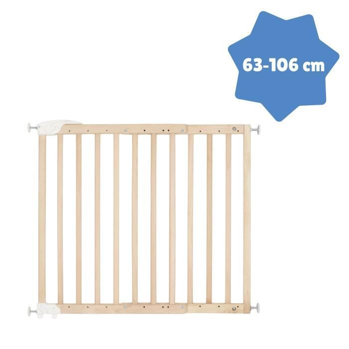 Barrera de seguridad Badabulle Deco Pop - Extensible para aberturas de 63 a 106 cm - Fijación con tornillos, madera natural