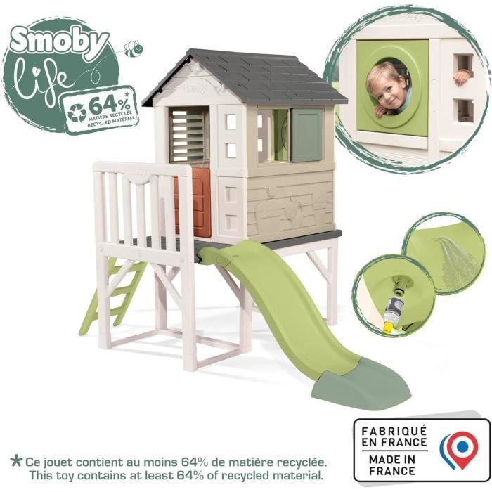 Smoby Life - Casetta su palafitte con scivolo - Nuovo colore - Piattaforma da 70 cm - Resistente ai raggi UV - Prodotta in Francia