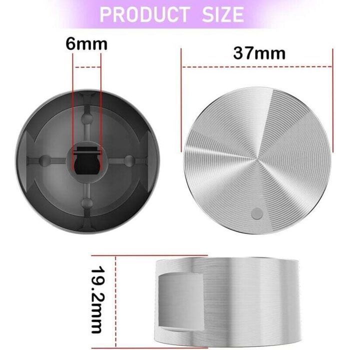 Pomos para estufa de gas - PZCC - Juego de 6 - Metal plateado - 3,8 cm de diámetro - 2 cm de altura