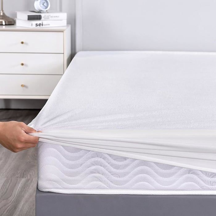 Protetor de colchão impermeável para cama de casal 180 x 200 cm em microfibra - Protetor de colchão macio em tecido atoalhado com lençol de microfibra 180 x