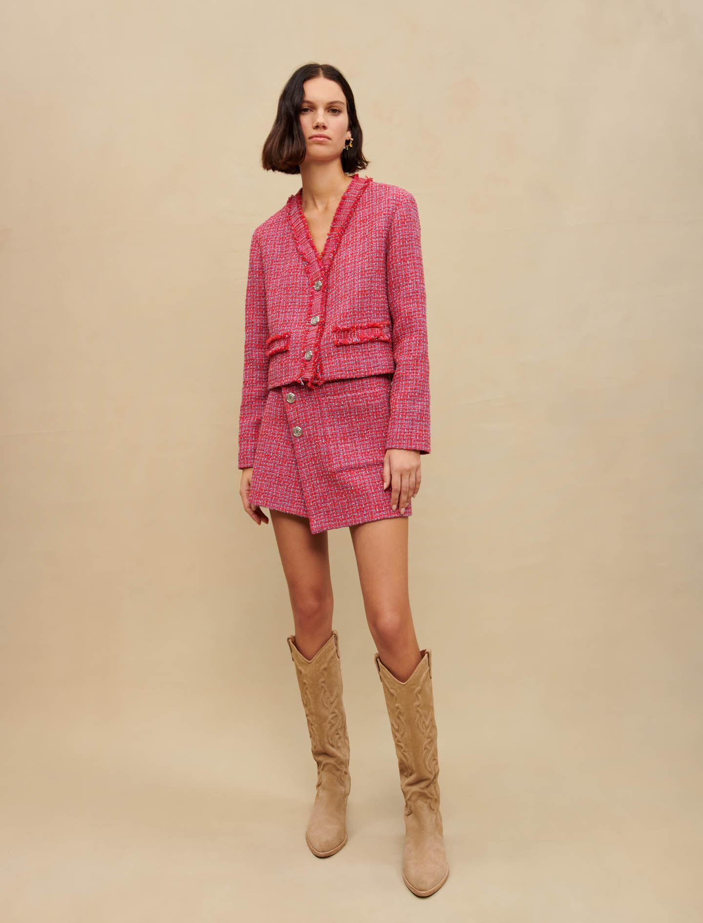 Jachetă fuchsia tweed