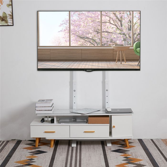 Mobile porta TV bianco UNHO, universale per TV LCD, LED e al plasma da 32 a 65 pollici, altezza regolabile, VESA 600x400mm