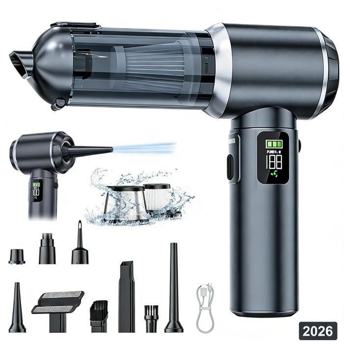Aspirateur Portatif- 18000Pa 4 in 1 - Aspirateur Voiture Affichage LED - 3 Vitesses 80,000U/min - Maison, Voiture, Bureau