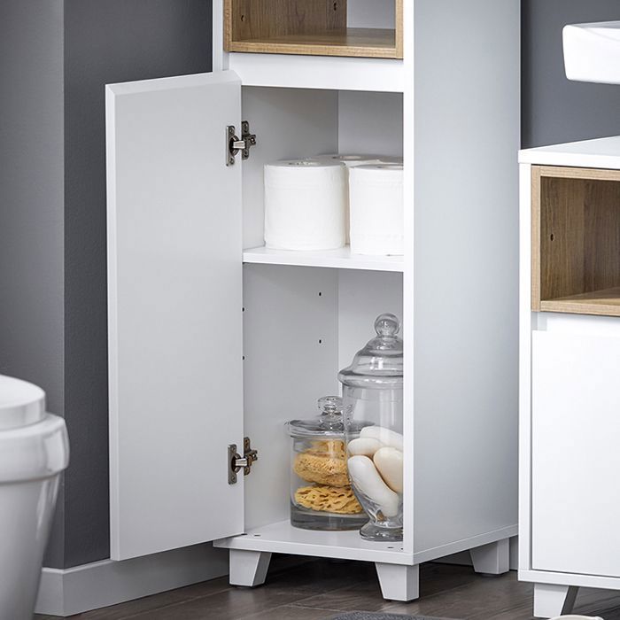 SoBuy Bathroom Column Cabinet 30x30x170 cm with 2 Doors and Compartments, Adjustable Shelves, White