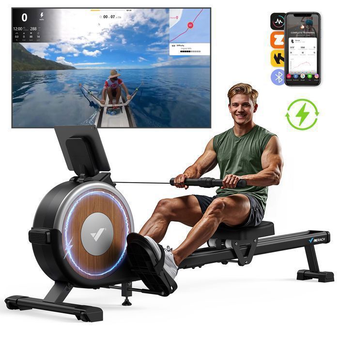Vogatore elettromagnetico – MERACH – Supporto per tablet – Compatibile con app – 16 livelli di resistenza – Acciaio – Marrone chiaro