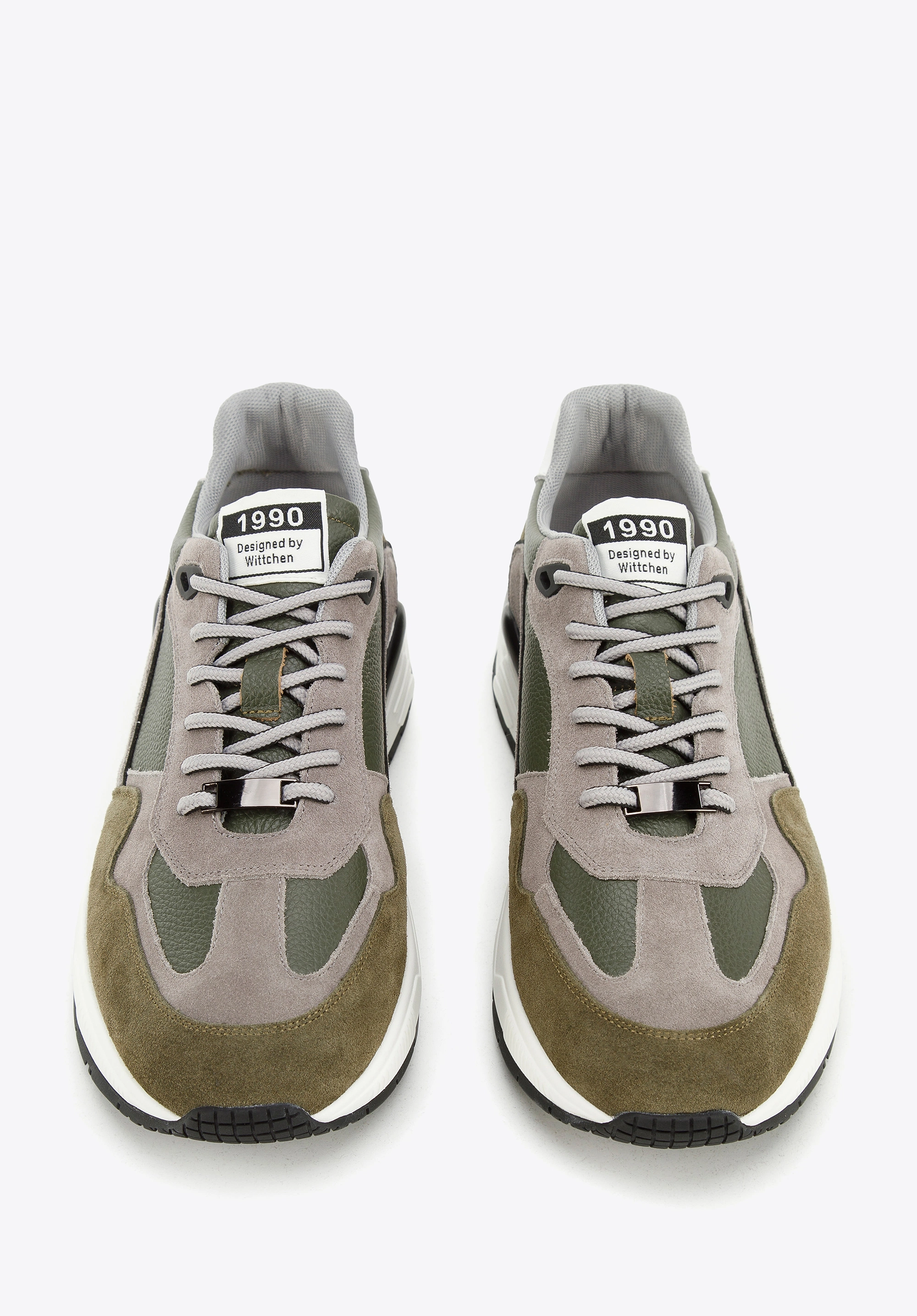 Męskie sneakersy skórzane z zamszowymi wstawkami zielono-szare