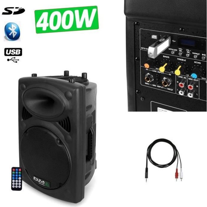 Enceinte amplifiée IBIZA SOUND SLK10A-BT - 2 voies - 400W - Bluetooth - Noir