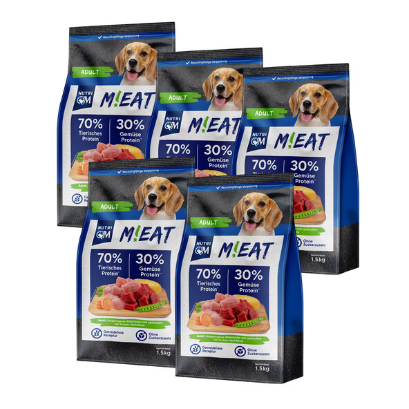 Hunde-Trockenfutter M!eat, Ενήλικες, 5 x 1,5 kg