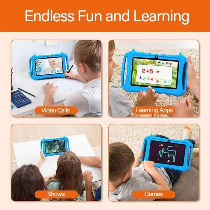 7-inch Android 11 Kids Tablet with Shockproof Case, Parental Controls, WiFi, Bluetooth, 2GB RAM, 32GB Storage, Blue