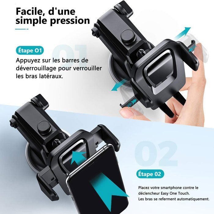 Suporte para celular veicular com ventosa giratória 360°, montagem no painel/para-brisa, universal para smartphones iPhone e Samsung.
