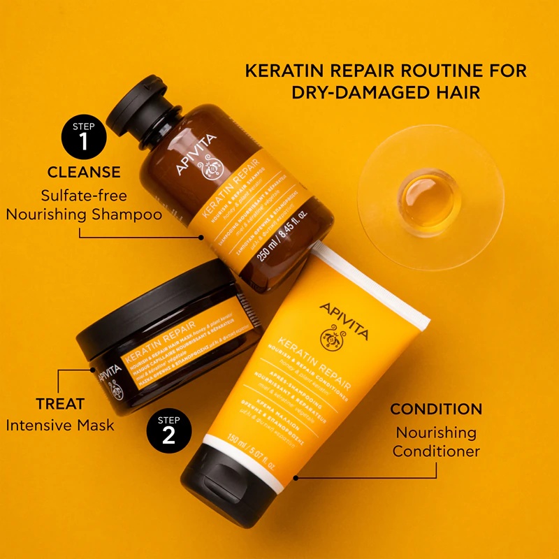 „Apivita Keratin Repair Nourish Repair Conditioner“ – regeneruojantis kondicionierius su keratinu sausiems ir pažeistiems plaukams