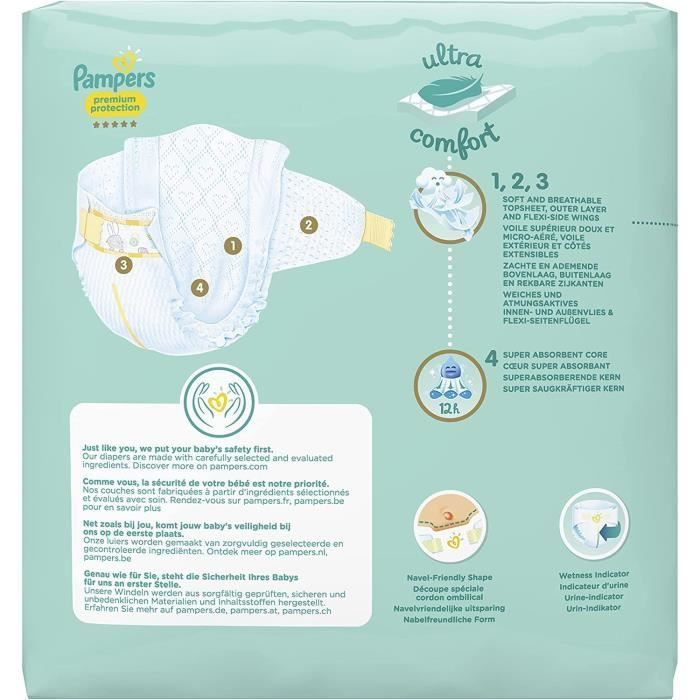 Couches New Baby Premium Protection, taille 1 : 2-5 kg - Le paquet de 22