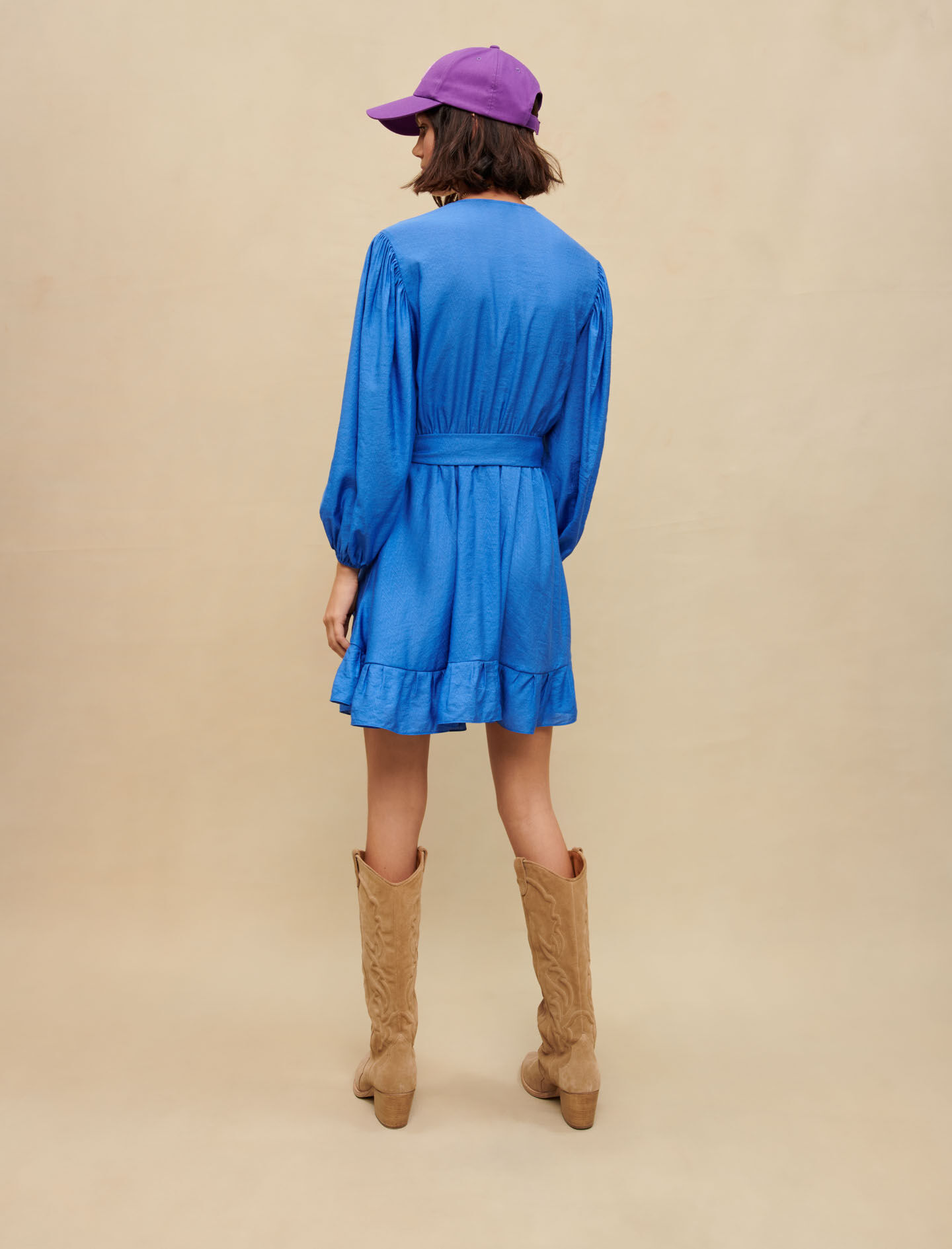 Korte jurk met ruches - Blauw