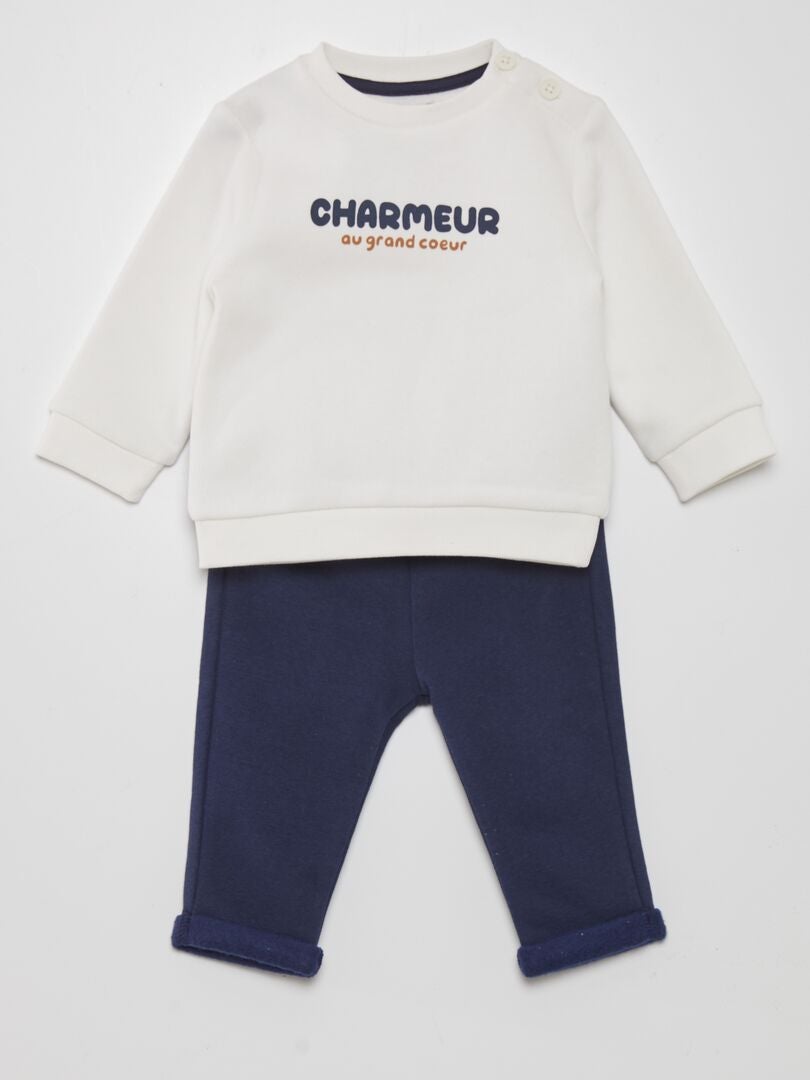 Jogging set - sweatshirt + broek - 2-delig - Wit / Zwart
