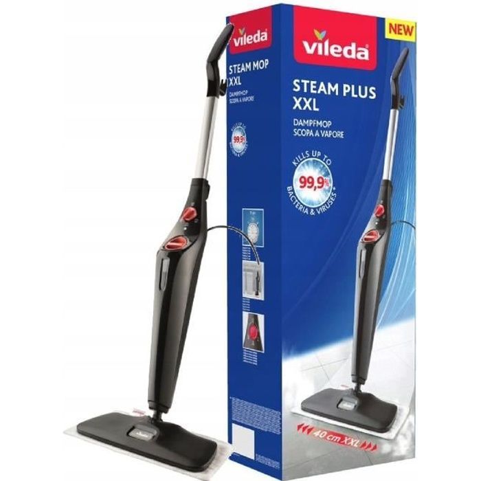 Steam mop - VILEDA - Steam Mop XXL - Swivel cleaning pad - Washable - Black