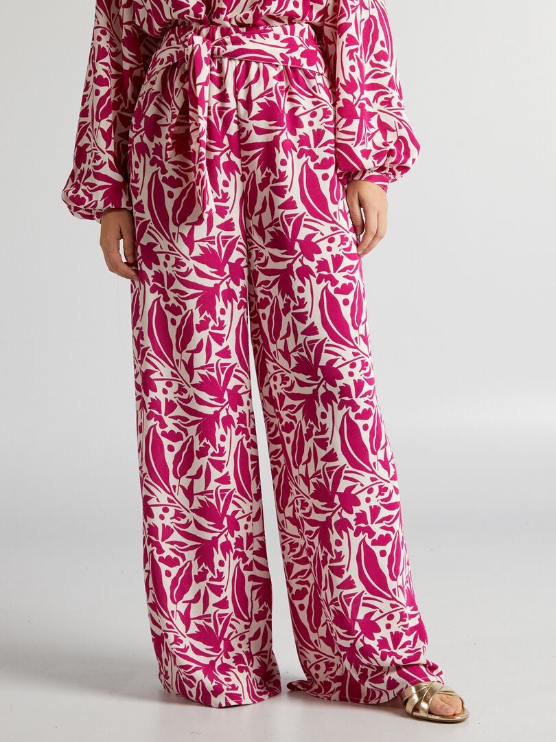 Calças de perna larga com estampa floral - ROSA