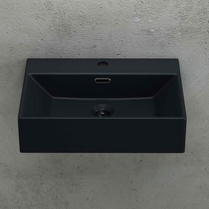 doporro Matte Black Countertop Washbasin, Wall-Mounted Ceramic Rectangular Hand Basin for Bathroom, Brüssel206, 60x36x13cm