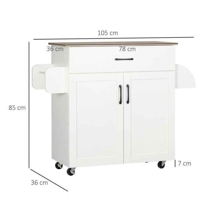 HOMCOM - Carrito de cocina - Tablero de partículas - 105x36x85cm - Blanco