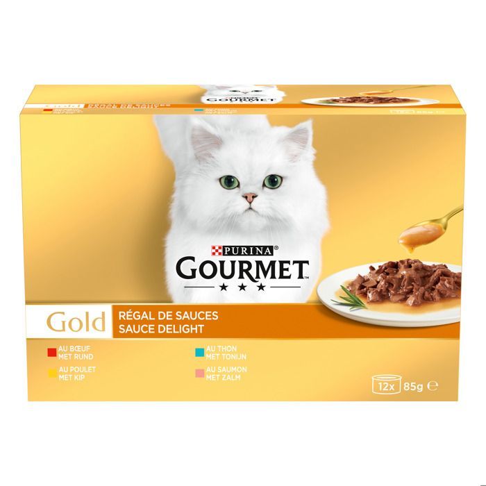 GOURMET GOLD - Salsas Deliciosas - 12 x 85 g - Latas para gatos adultos (Paquete de 8)