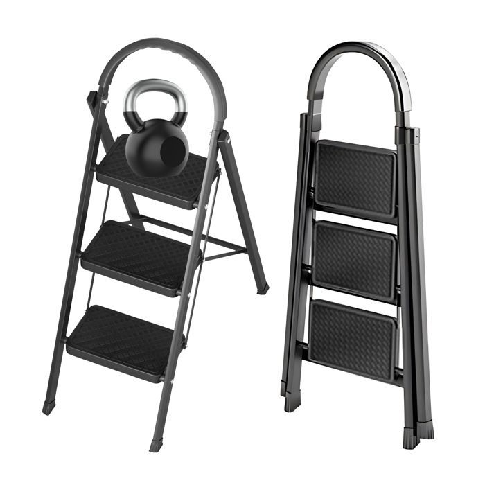 Opvouwbare ladder - FLASIDU - Model 9038 - IJzer - Maximale belasting 150 kg - Extra groot voetplatform