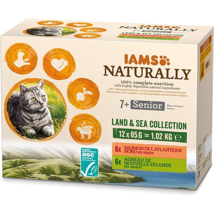 Nourriture humide pour chat senior - ESTAMPILLE - 12 sachets fraîcheurs - Collection Terre & Mer - Sans sucre ajouté