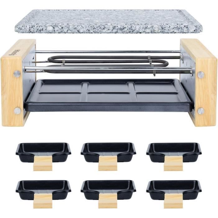 HKOENIG Raclette Grill - WOD6 - Geschikt voor maximaal 6 personen - Baksteen - Houten design - 900W