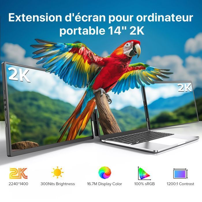 UPERFECT 14-Zoll-Dual-Screen-Tragbarer Monitor (links und rechts), 1400P QHD, 100 % sRBG, Kontrastverhältnis 1200:1