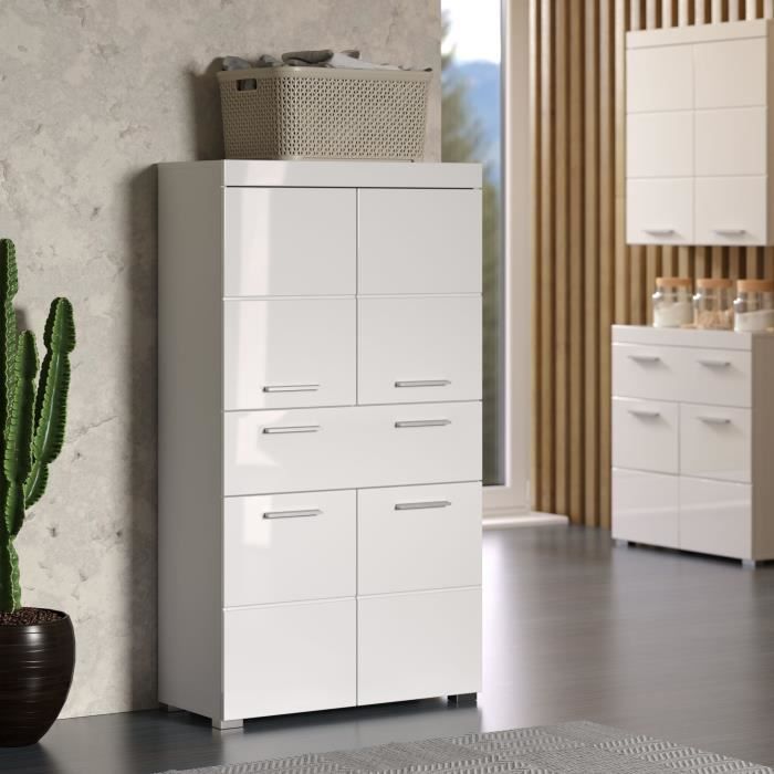 Armário de banheiro, coluna dupla - 4 portas + 1 gaveta - L73 x P31 x A130 cm - Branco - AMANDA