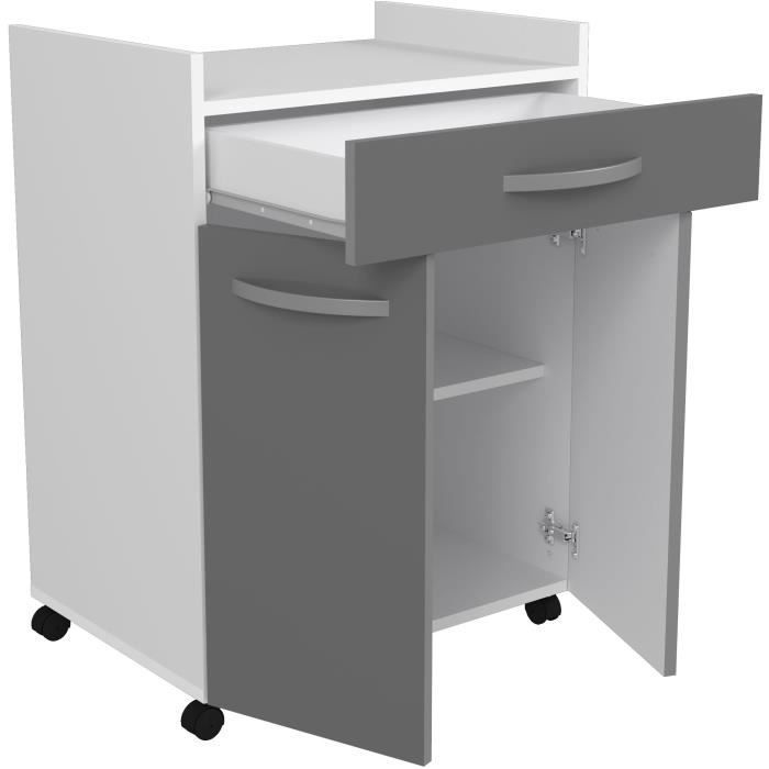 OSLO Serving Cart, 60 cm - 1 Drawer and 1 Door - W 60 x D 44 x H 81 cm - Glossy Grey - EKIPA