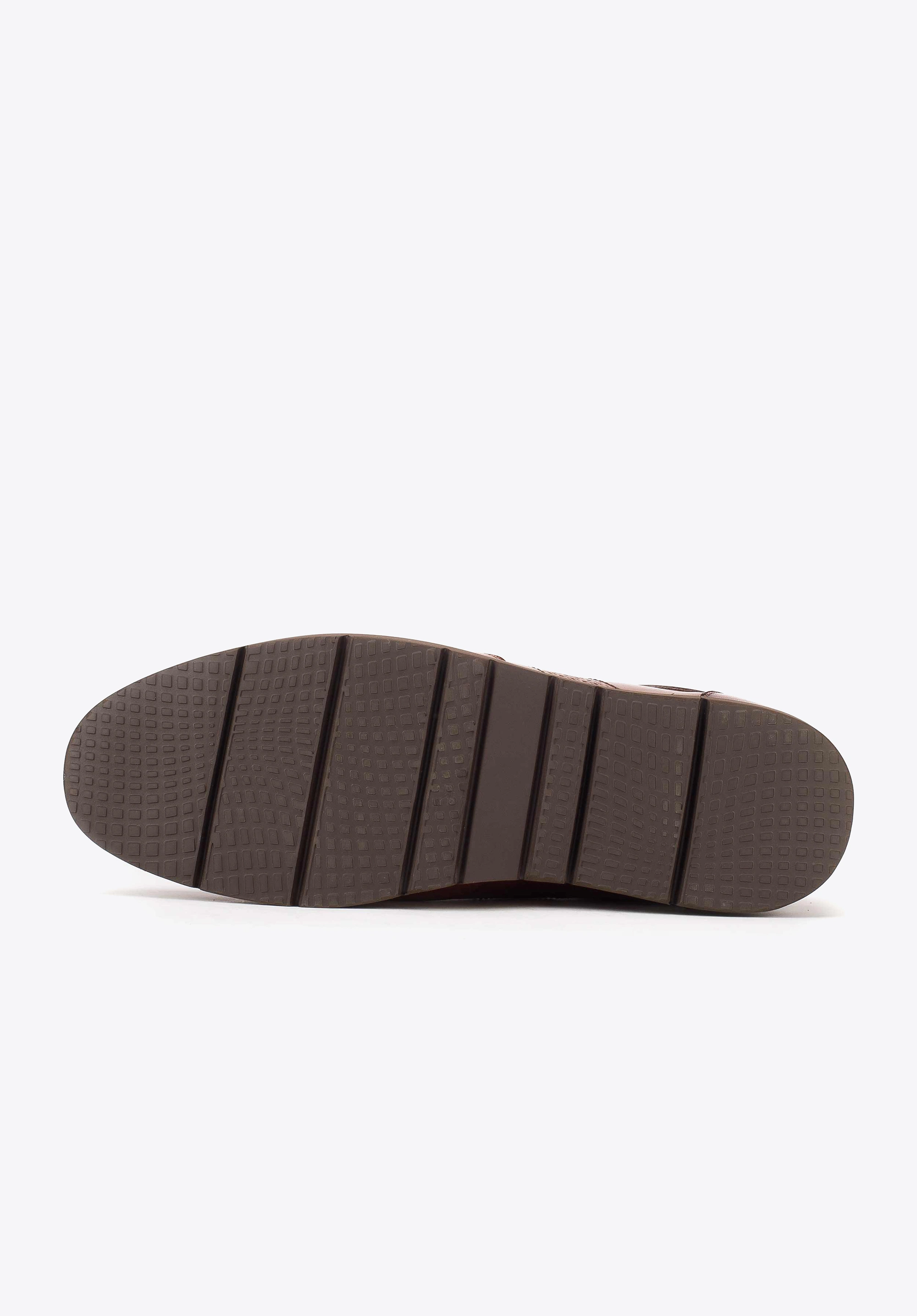 Męskie sneakersy ze skóry licowej na platformie z bieżnikiem brązowe