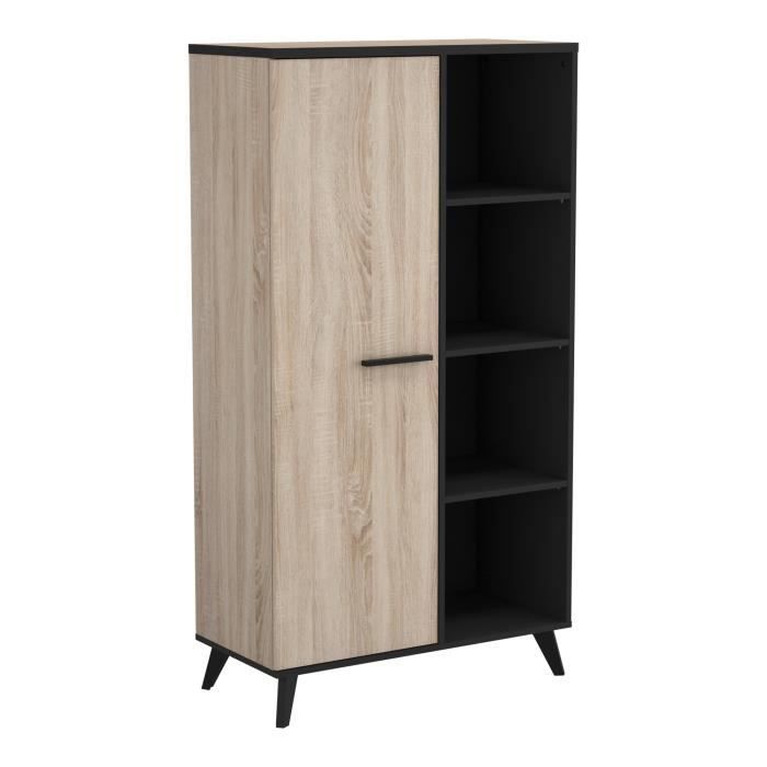 Conjunto de salón DEMEYERE: Aparador + Mesa alta + Vitrina - Acabado en roble cepillado - WAYNE