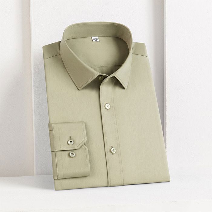 Camisa de hombre - FUNMOON - Color liso - Cuello mandarín - Manga larga - Negra