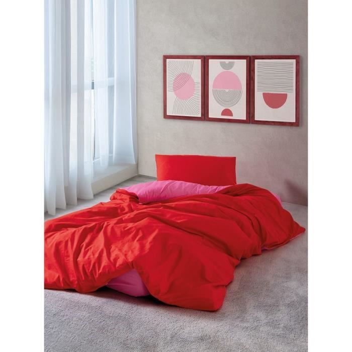 Juego de ropa de cama: 1 funda nórdica de 220 x 240 cm + 2 fundas de almohada de 60 x 60 cm - 100 % algodón reforzado - Rojo