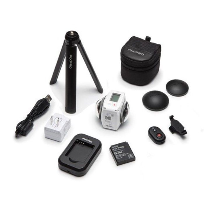 KODAK Pixpro 4KVR360 Action Cam White - Adventure Pack - 360° Digital Camera - Dual Lens - 4K Video - Accessories Included
