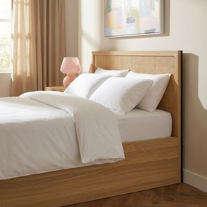 Cama AMANA con cajones, ratán, 140x190 cm, somier de láminas incluido - Madera