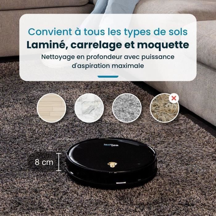 Robot Aspirateur Laveur Connecté EZICLEAN I-Bot Z5 - 75 min - 2.6Kpa - 60-90m² - Sols durs - 0.25L