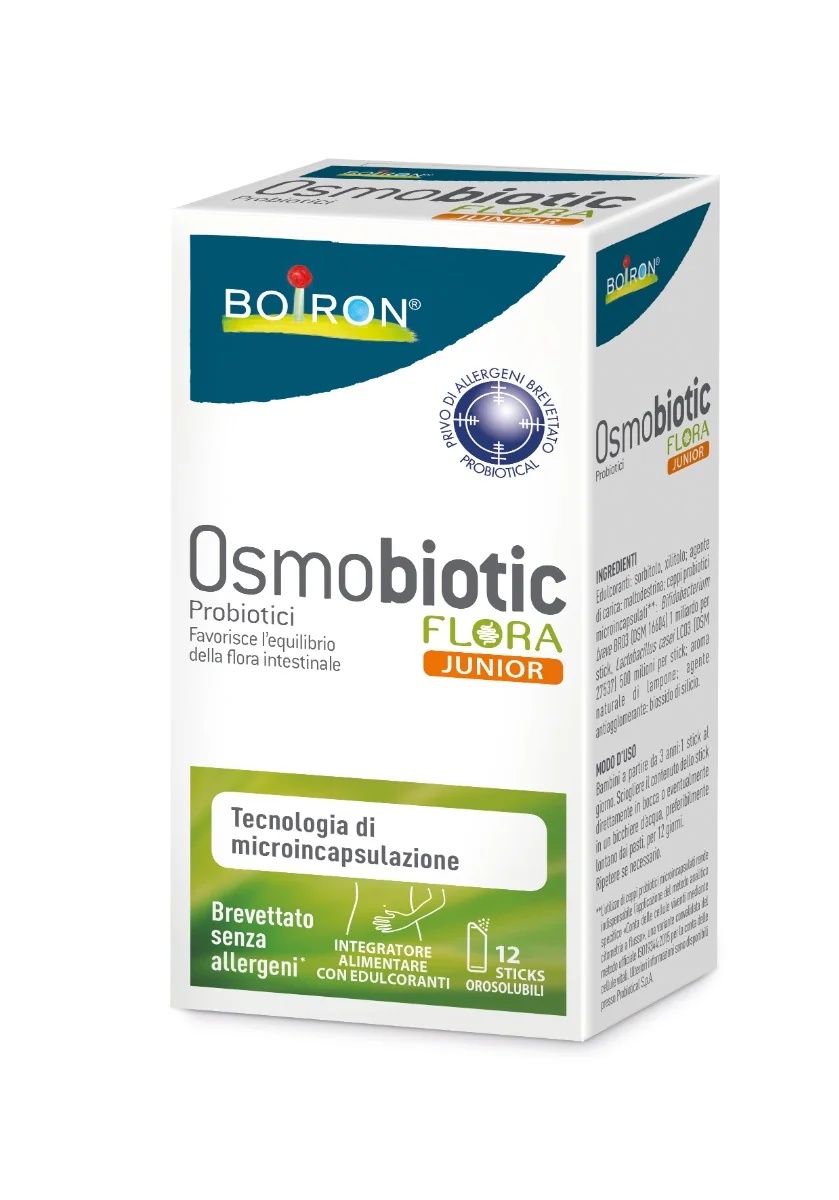 BOIRON Boiron Osmobiotic Flora Junior, complément alimentaire probiotique, 12 sachets, arôme framboise