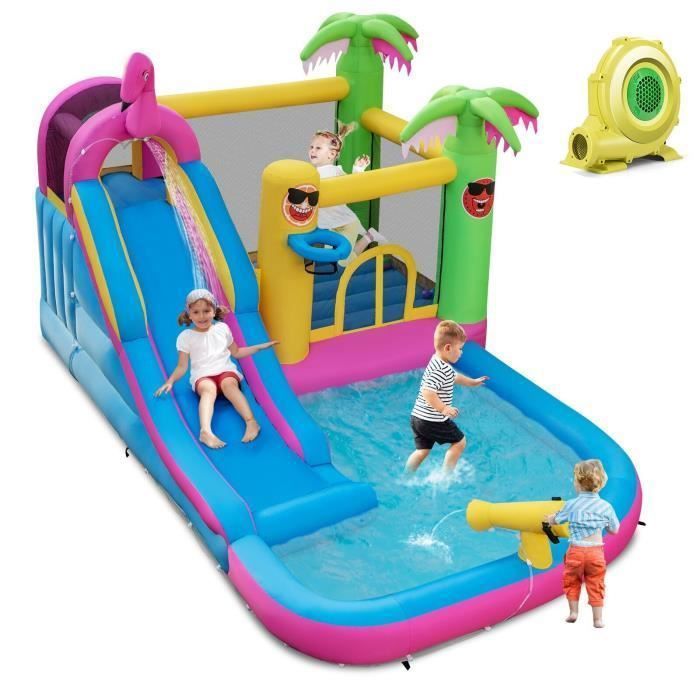Château Gonflable Tropicale 6 en 1 DREAMADE avec Toboggan, Zone de Saut, Piscine et 50 Balles Océaniques