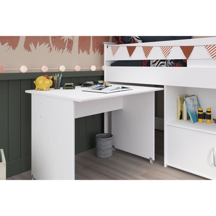 Cama infantil combinada PARISOT ZOLA - Blanca - 90x200 cm - Base de láminas incluida