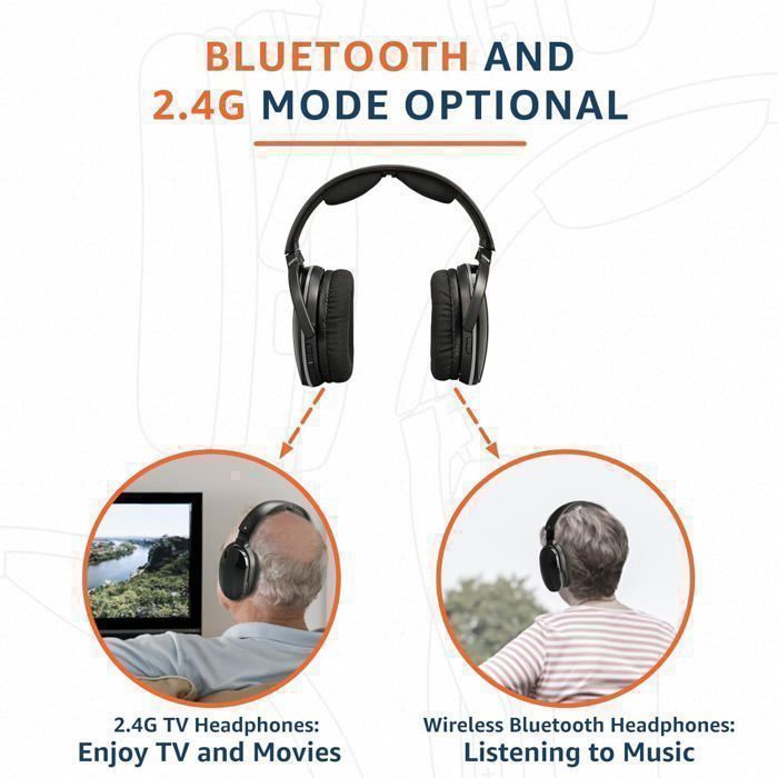 Retekess TA007 Bluetooth Wireless TV Headphones - 2.4G Transmitter Charging Station - No Audio Delay - 12-Hour Battery Life - Home