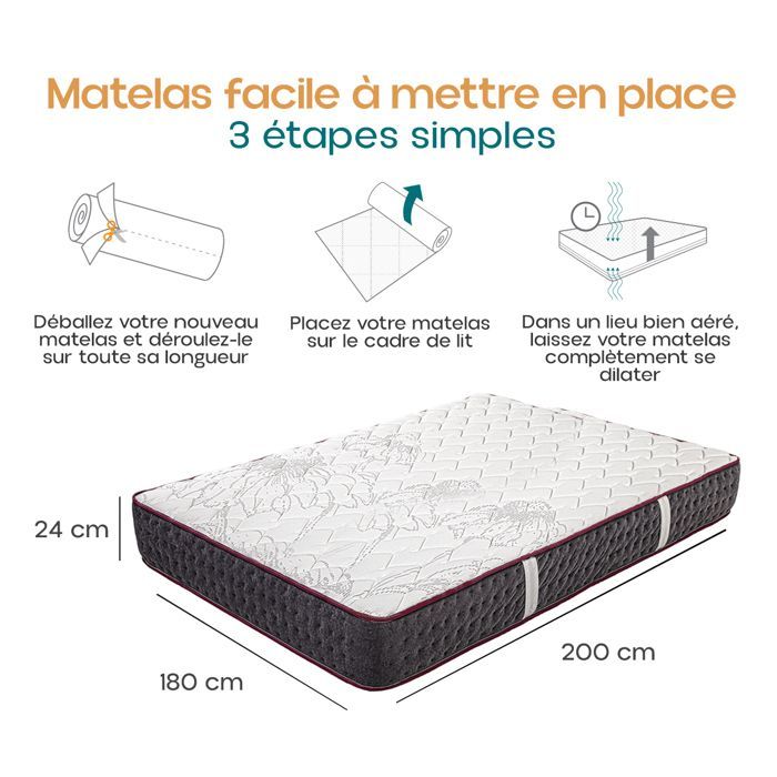 Materasso reversibile KIERA, King Size, 180x200 cm, realizzato in memory foam altamente adattabile ed ergonomico.