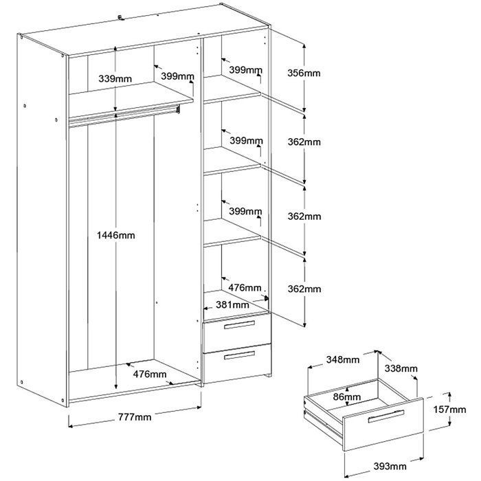 Armoire VARIA - Panneaux de particules revêtu papier - Décor chêne et blanc - 3 portes - L 120,3 x P 5,7 x H 185 cm