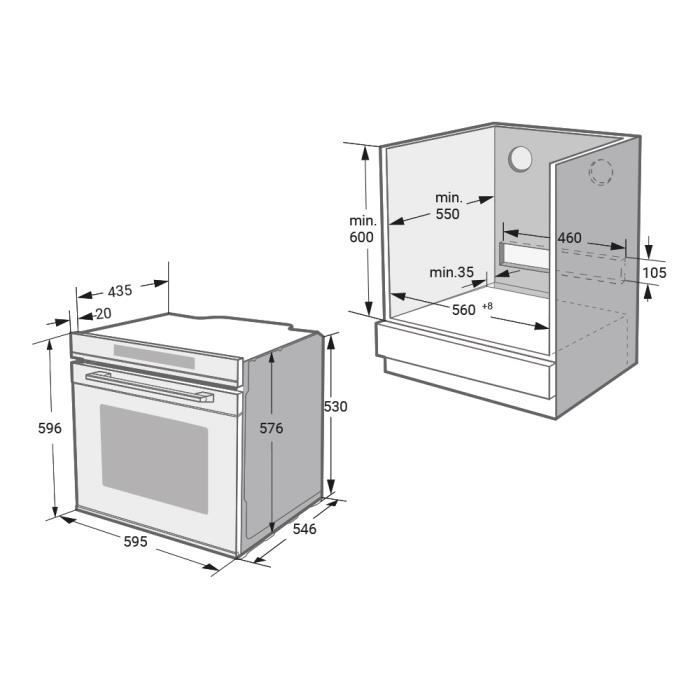 Inbouwpyrolytische oven van 60 cm met volledig telescopische verlenging en heteluchtgrill