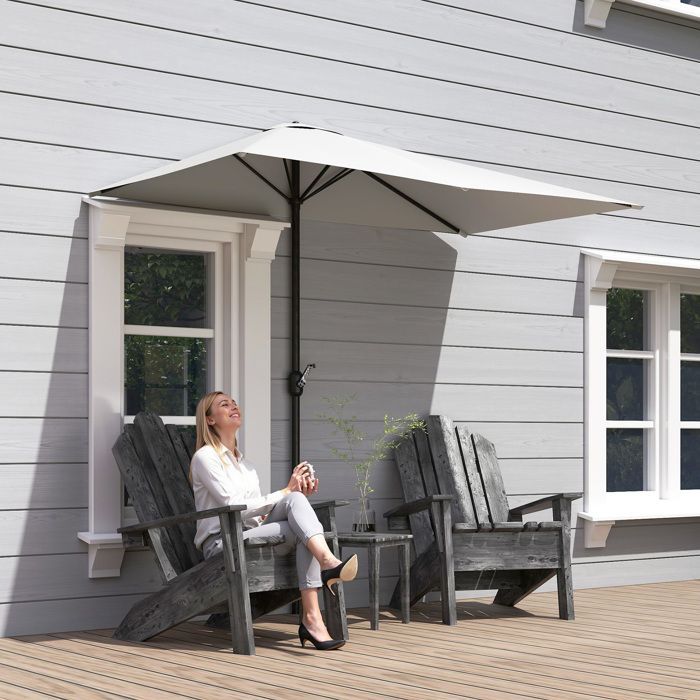 Demi-parasol - Outsunny - avec manivelle - Anti-UV - Polyester - pour contre au mur, porche, balcon - crème